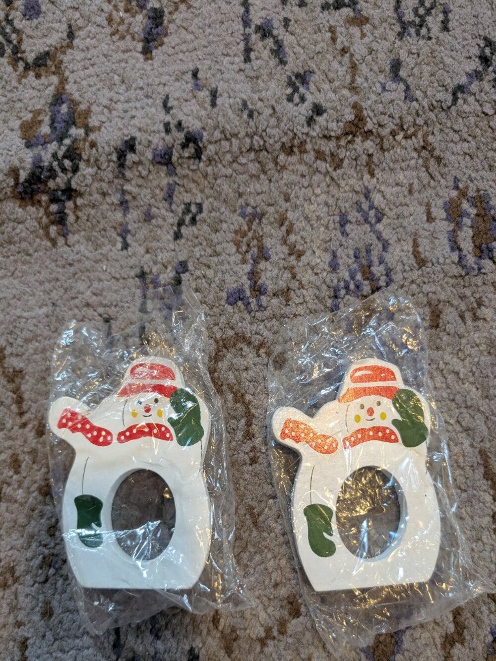 Vintage Christmas Snowman Wooden Napkin Holders Set Of 2 Holiday Decor